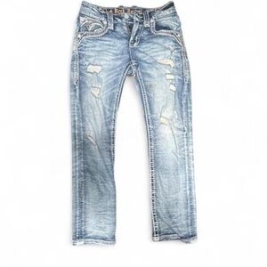 Men's Distressed rock revival Blue Jeans